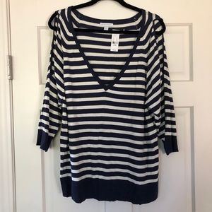 NY&Co navy blue and white striped sweater